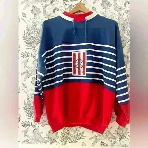 Vintage Rare 90’s Gina Peters Nautical Striped Sweatshirt Size Medium - Picture 1 of 3